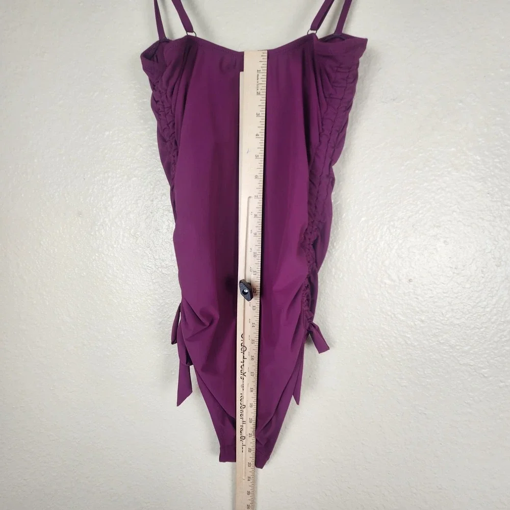 Athleta Swimsuit Womens Small Plum One Piece Ruched Adjustable Straps Side Tie‎ - Picture 9 of 12